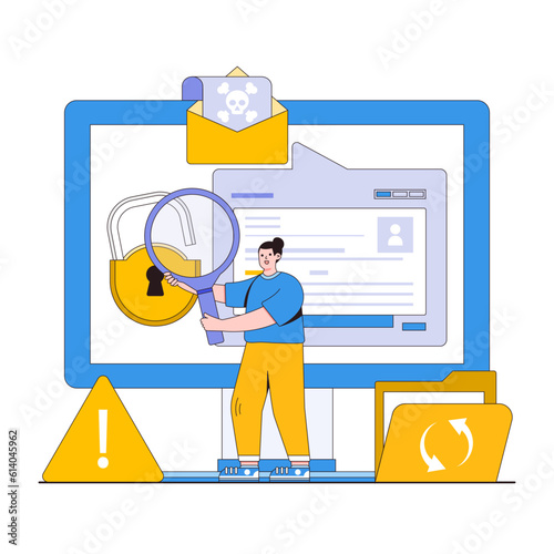 Data breach response vector illustration concept with characters. Incident management, breach investigation, data recovery. Modern flat style for landing page, web banner, infographics, hero images