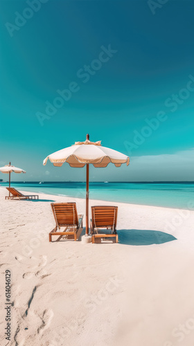 Chaise lounge and umbrella on sand beach