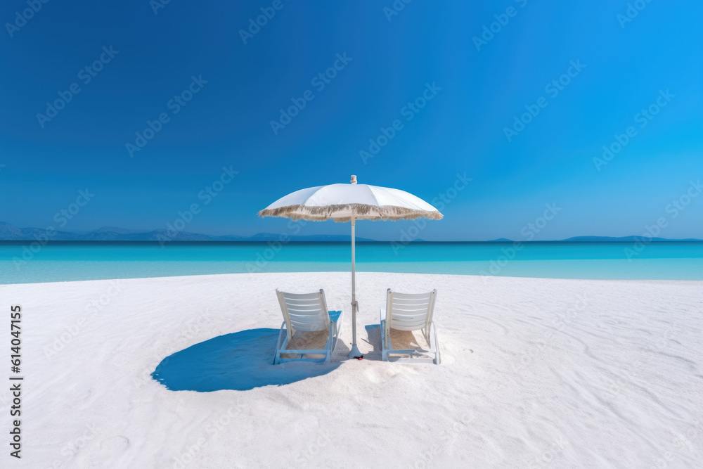 Chaise lounge and umbrella on sand beach