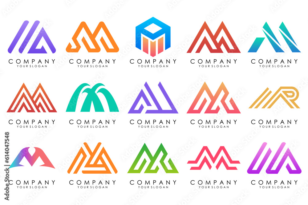 Set of letter M logo design vector. Collection of modern M letter design in colorful. Set of letter M logo design vector. Collection of modern M letter design in colorful.