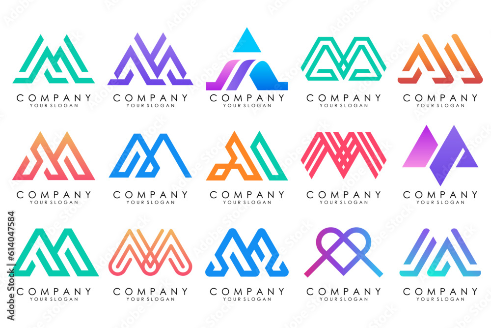Set of letter M logo design vector. Collection of modern M letter design in colorful. Set of letter M logo design vector. Collection of modern M letter design in colorful.