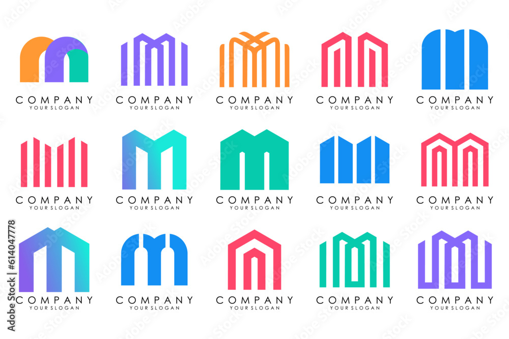 Set of letter M logo design vector. Collection of modern M letter design in colorful. Set of letter M logo design vector. Collection of modern M letter design in colorful.
