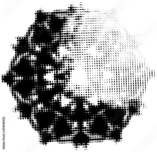 Hexagon dotted halftone mandala with traces of rotation. Lightening the upper right sector for text overlay. Vector.