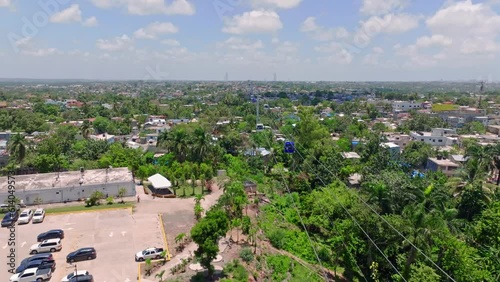 Traveling Cableway In Los Alcarrizos, Santo Domingo, Dominican Republic. Aerial Shot photo