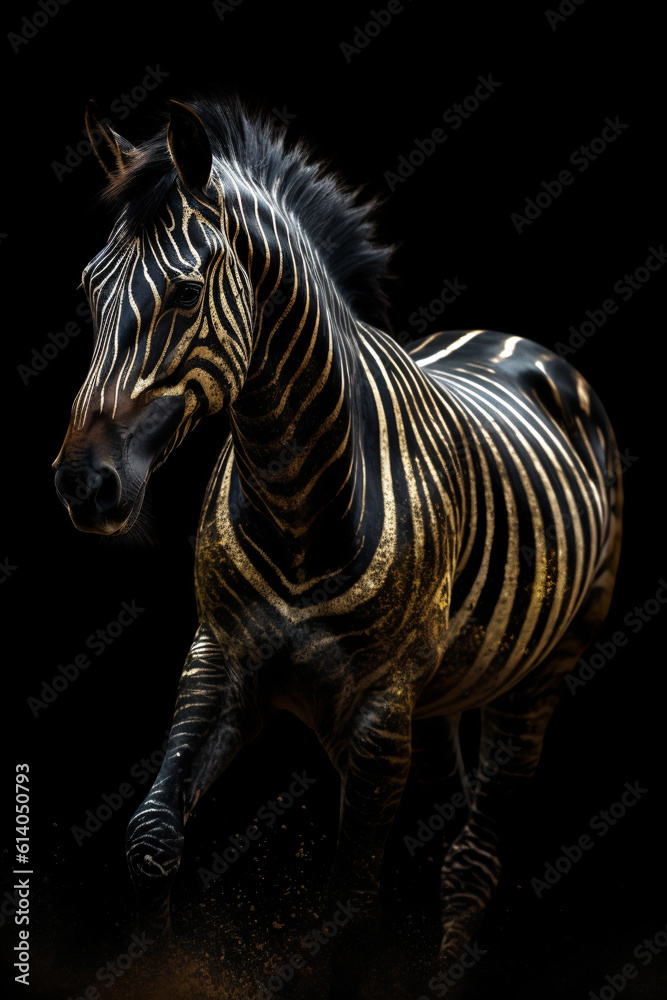Fototapeta premium Aesthetic photo of Zebra with black golden details