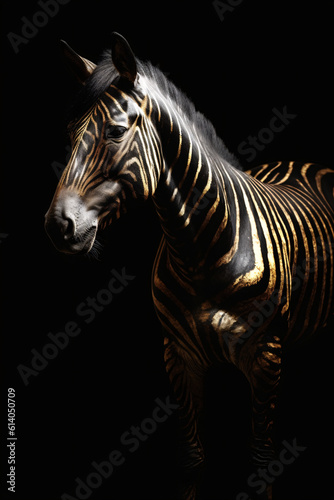 Aesthetic photo of Zebra with black golden details