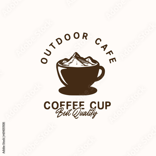 Mountain outdoor cafe coffee shop cup vintage logo template design inspiration