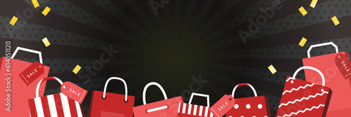 ブラックフライデーショッピングバッグ バナーデザイン 1:3 ベクター素材  コピースペース