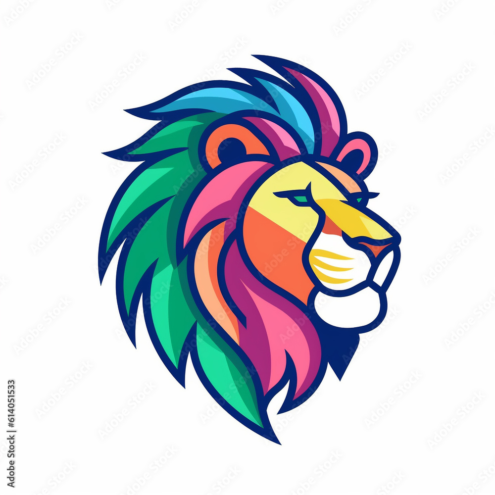 A modern line art style icon representing a majestic [lion] created with generative AI software