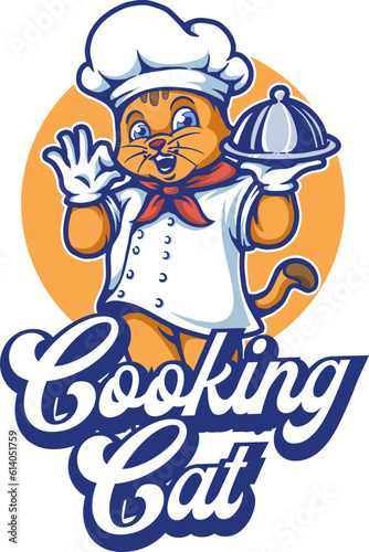 Cartoon Character mascot cooking chef cat logo design template inspiration