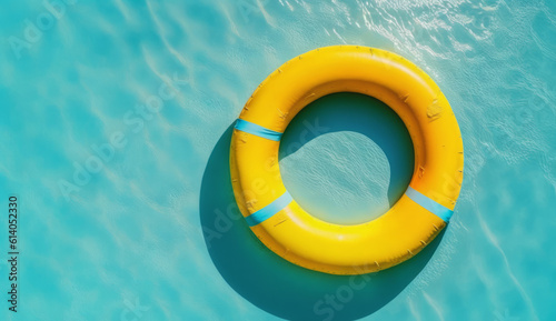 Yellow Swimming Pool Ring Float in The Blue Water, Generative AI