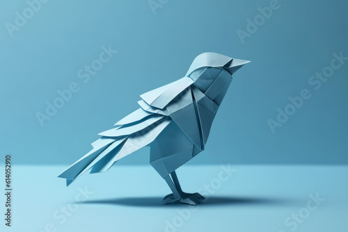 White folding paper bird in a light blue background, Generative AI © Giantdesign