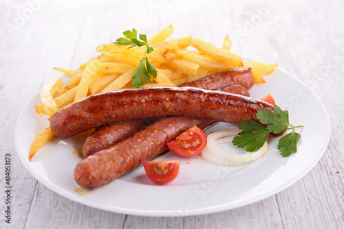 grilled sausage and french fries