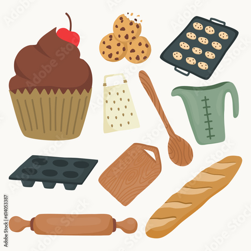 Set of Baking Utensils and Tools Cute Hand Drawn Illustration
