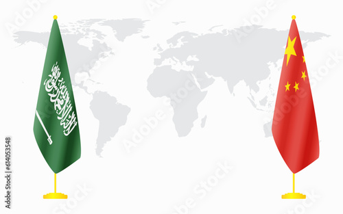 China and Saudi Arabia flags for official meeting