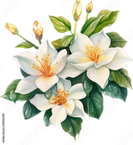 Ethereal Blooms, A Delicate Jasmine Watercolor Painting © Supardi