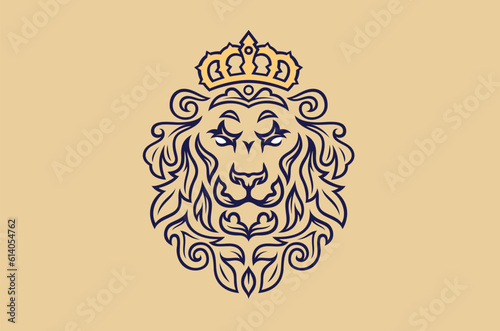 Vintage Design of Lion Head with Crown