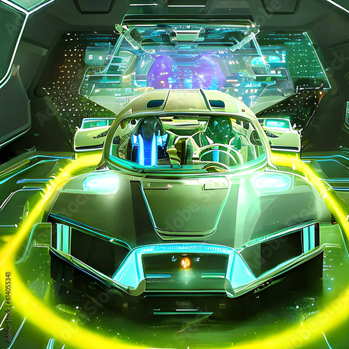 Experience a sustainable future with our eco-friendly car amidst a captivating futuristic landscape. Explore now!