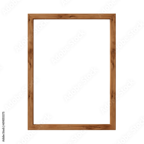 Modern brown natural wood frame isolated on transparent background. Thin portrait vertical rectangle wooden frame mock up for poster, photo, image, picture, wall art mockup. generative ai