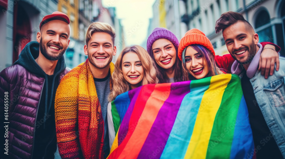 group of people celebrating pride together during Pride Month