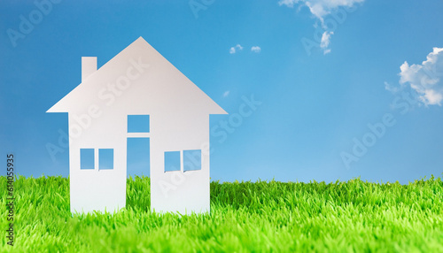 Wallpaper Mural house in empty green grass field background concept for construction and real estate Torontodigital.ca