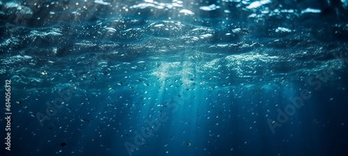Dark underwater ocean background. Generative AI technology.