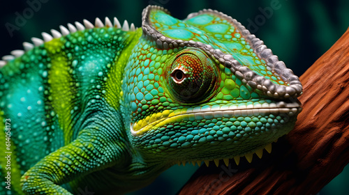 Close-Up of Vibrant Green Chameleon  Striking Stock Photo