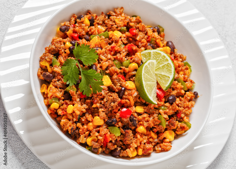 Mexican ground beef casserole with rice, beans Mexican ground beef casserole with rice, beans