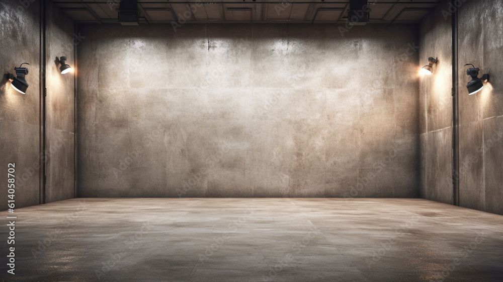 blank live show studio with lighting on cement wall background. generative AI blank live show studio with lighting on cement wall background. generative AI