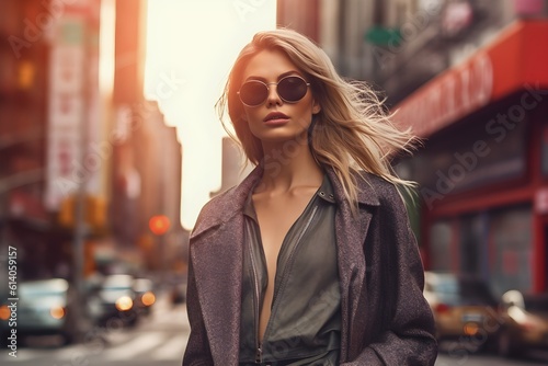Urban Street Fashion: A stylish street-style photograph capturing the latest fashion trends in an urban setting, perfect for fashion magazines and clothing brands. © Tachfine Art