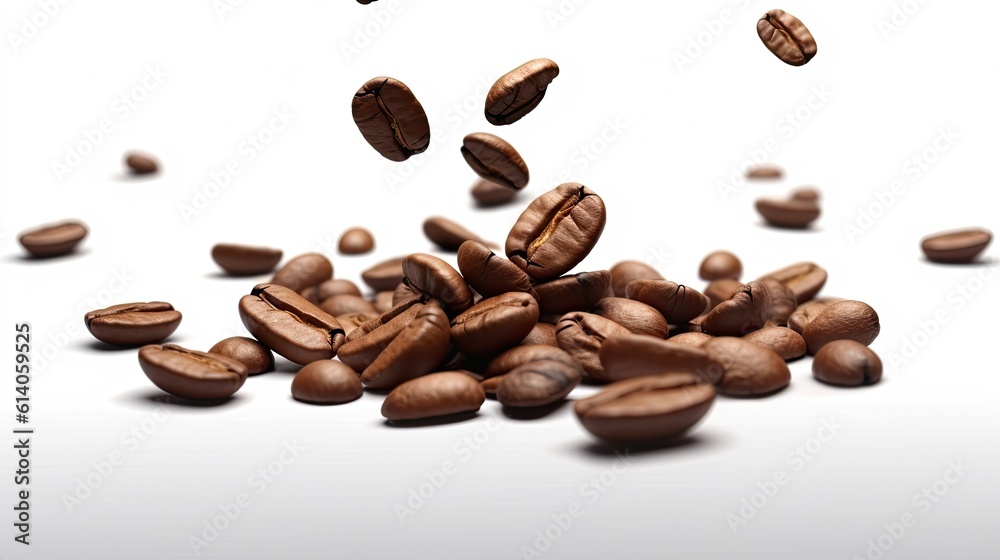 Coffee beans in flight on white background. Generative ai Coffee beans in flight on white background. Generative ai