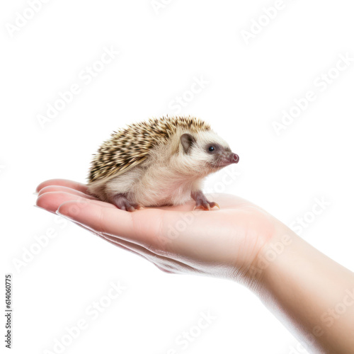 hedgehog in hands isolated on transparent background cutout