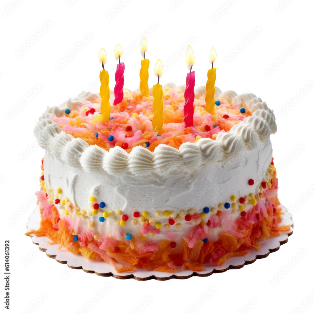 birthday cake with candles isolated on transparent background cutout ...