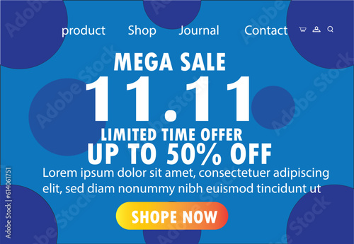 11.11 shopping day poster or banner with gifts.11.11 online sale banner template design for social media and website