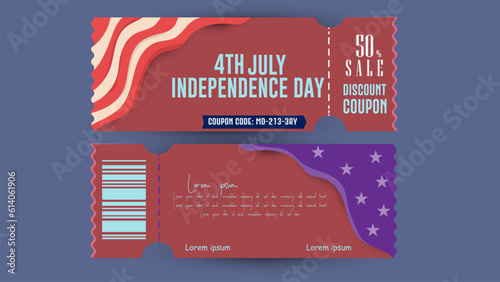 USA Independence Day Sale Poster Coupons ticket front and back side Coupon code Vector design concept.