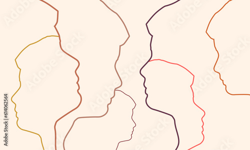 Human face side view silhouette. Schizophrenia and split personality disorder and mental health psychiatric disease concept. Mental health