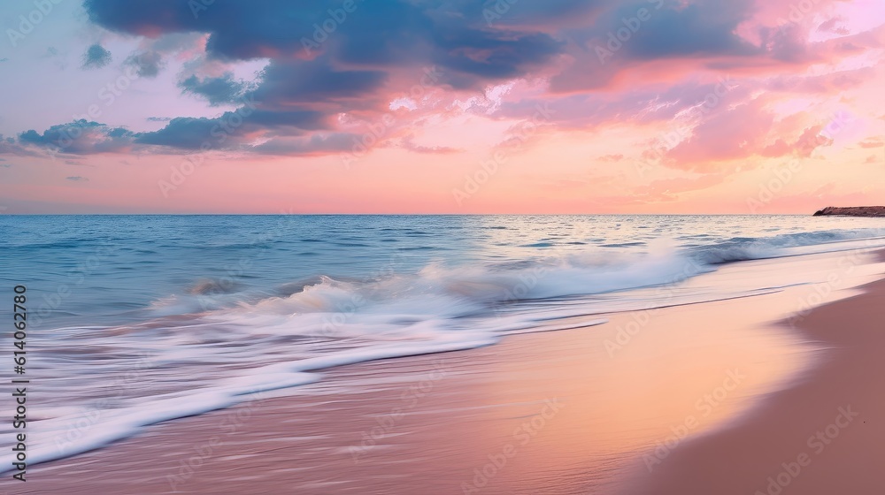 Serene Dusk: A Beach Bathed in Pastel Colors 2. Generative AI Serene Dusk: A Beach Bathed in Pastel Colors 2. Generative AI
