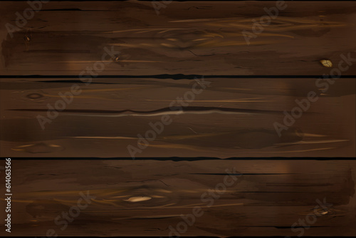 Realistic dark wood background, wooden board. Old brown wall or floor, vintage timber panel, tree surface, plank structured surface. Vector texture pattern, wallpaper design