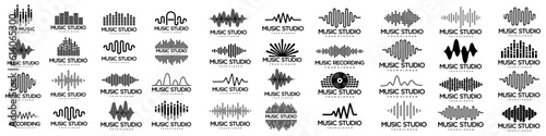 Set of Radio Wave icon.Monochrome simple sound wave on white background.Isolated vector illustration
