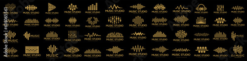 Sound wave icons set. Music waves symbols. Audio logos template. Voice equalizer emblems idea. photo