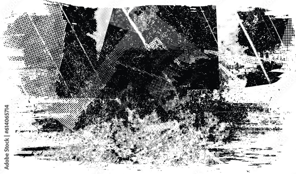 Glitch distorted grunge layer  . Noise destroyed texture . Trendy defect error shapes . Overlay grunge texture . Distressed effect .Vector shapes with a halftone dots screen print texture. - obrazy, fototapety, plakaty 