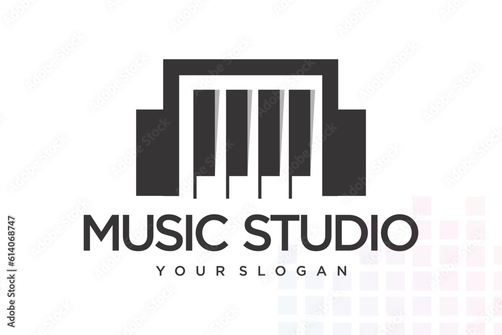 music piano logo concept.Piano keyboard and headphone. vector illustration
