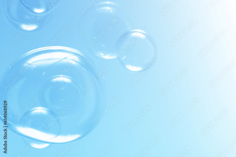 Beautiful Transparent Soap Bubbles Floating in The Air. Soap Sud Bubbles Water. Abstract Background - obrazy, fototapety, plakaty 