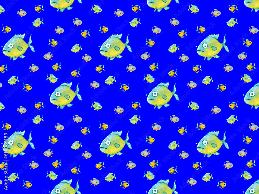 pattern. Set with fish. Sea and river fish. Horizontal image. pattern. Set with fish. Sea and river fish. Horizontal image.