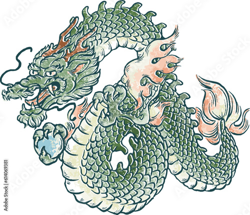 辰年　辰　龍　竜　たつ　タツ　版画　墨絵　判子　年賀状素材　年賀2024　イラスト素材