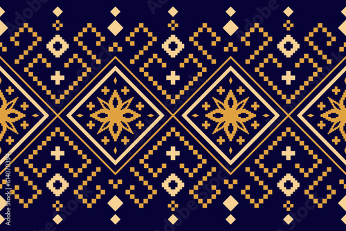 Indigo navy blue geometric traditional ethnic pattern Ikat seamless pattern border abstract design for fabric print cloth dress carpet curtains and sarong Aztec African Indian Indonesian 