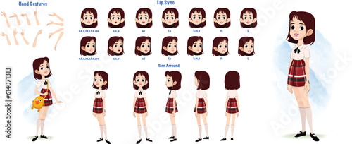 A little girl model sheet. Little girl turnaround sheet, hand gestures, lip sync