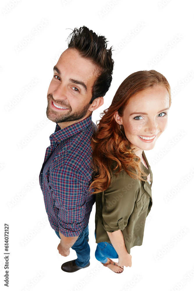 Happy, together and above of a couple portrait for love, care and happiness in relationship. Smile, young and a man and woman standing with confidence isolated on a transparent png background Happy, together and above of a couple portrait for love, care and happiness in relationship. Smile, young and a man and woman standing with confidence isolated on a transparent png background