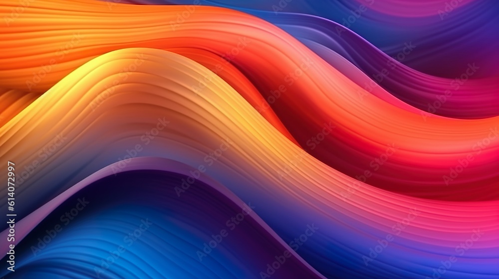 Abstract background with rainbow colors of flowing curved waves in close up view. Colorful wavy stripes composition with dynamic effect. Horizontal illustration for banner design. Generative AI.