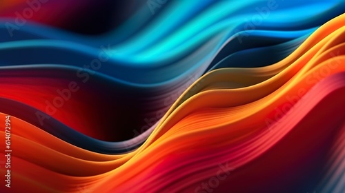 Abstract background with vivid rainbow colors mix of flowing curved waves. Colorful wavy plastic texture, stripes or lines in close up view. Horizontal illustration for banner design. Generative AI.